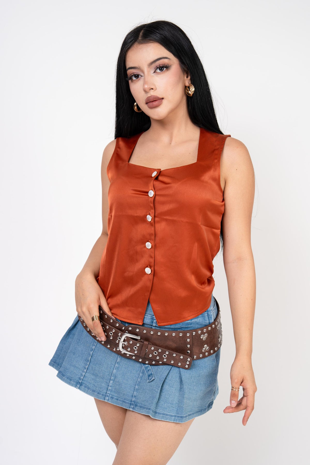 Chaleco Crop Saten color Naranja | ZAIVA