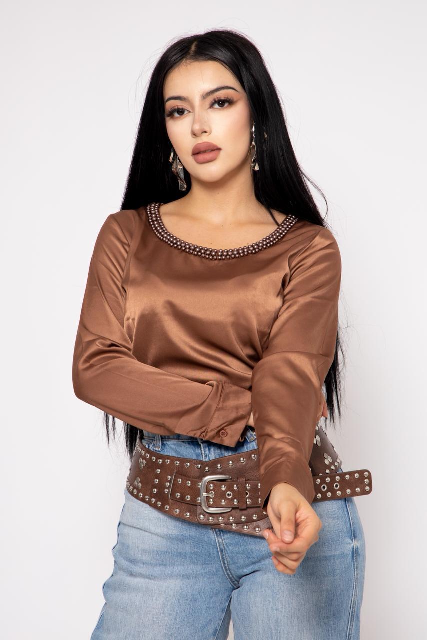 Blusa Pullover Satén color Cafe | ZAIVA