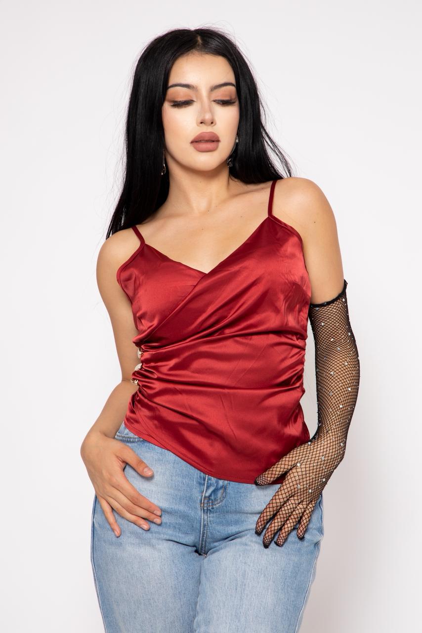 Top Satin Tirantes Con Pliegue Al Costado color Vino | ZAIVA