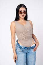 Bodysuit Drapeado Stretch color Taupe | ZAIVA