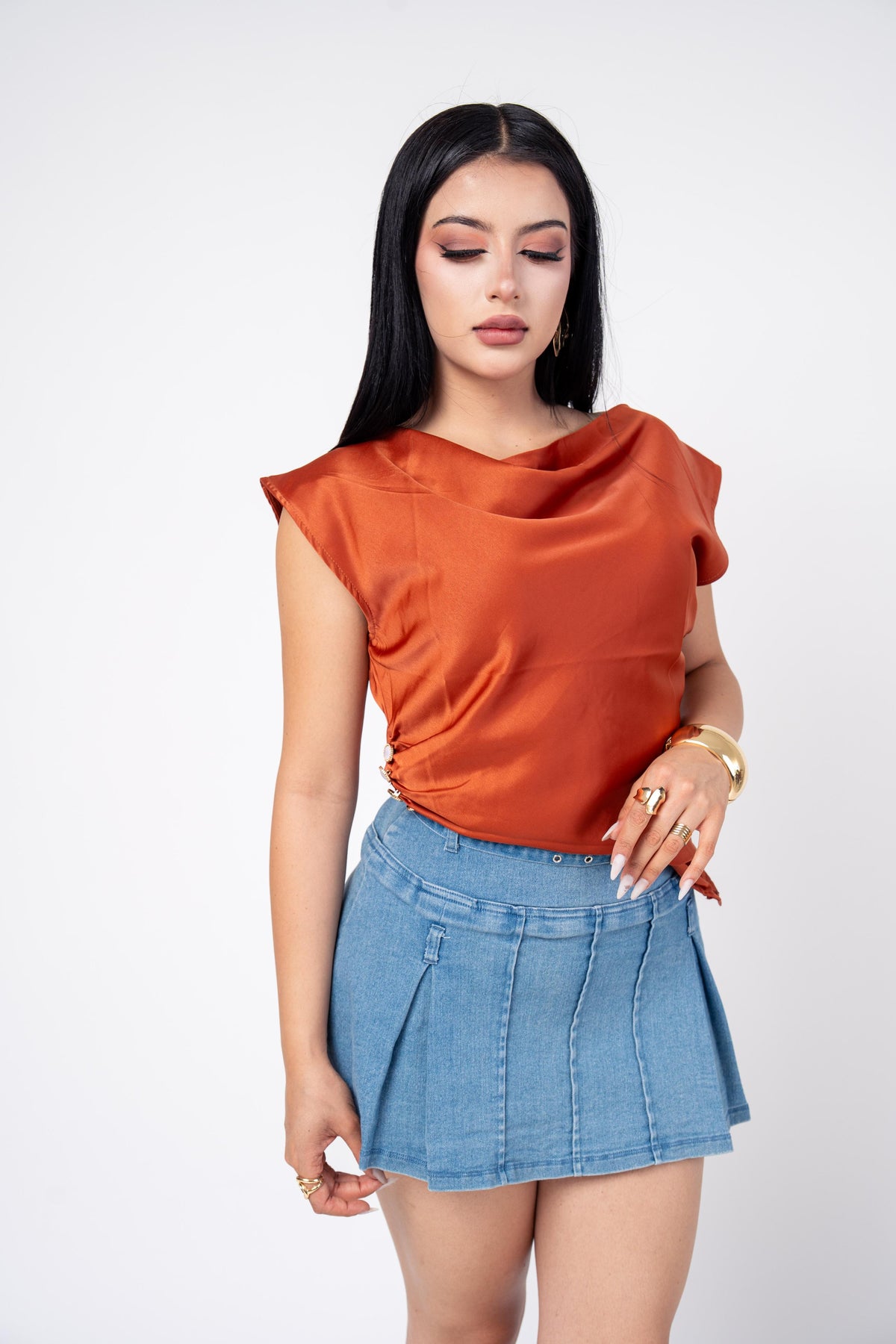 Blusa Cuello Cowl color Naranja | ZAIVA