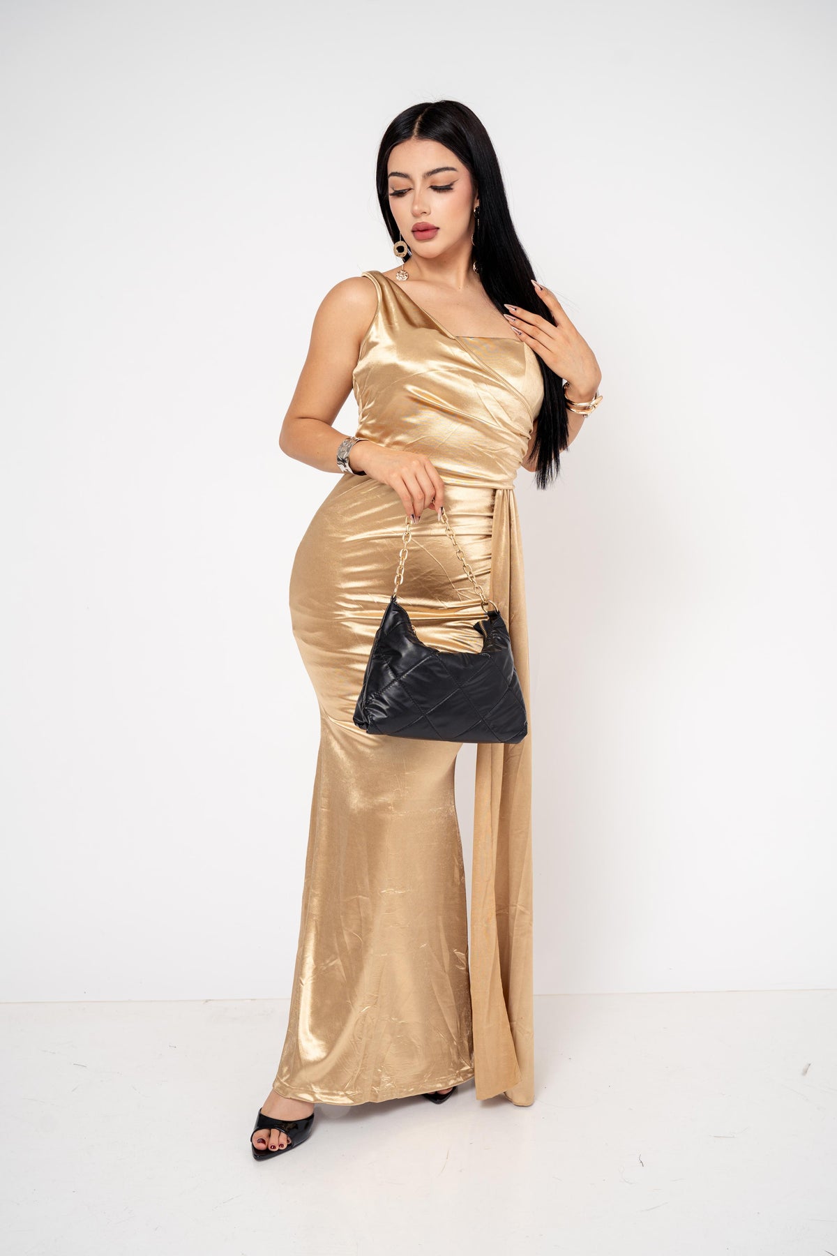 Vestido Graduación Stretch color Dorado | ZAIVA