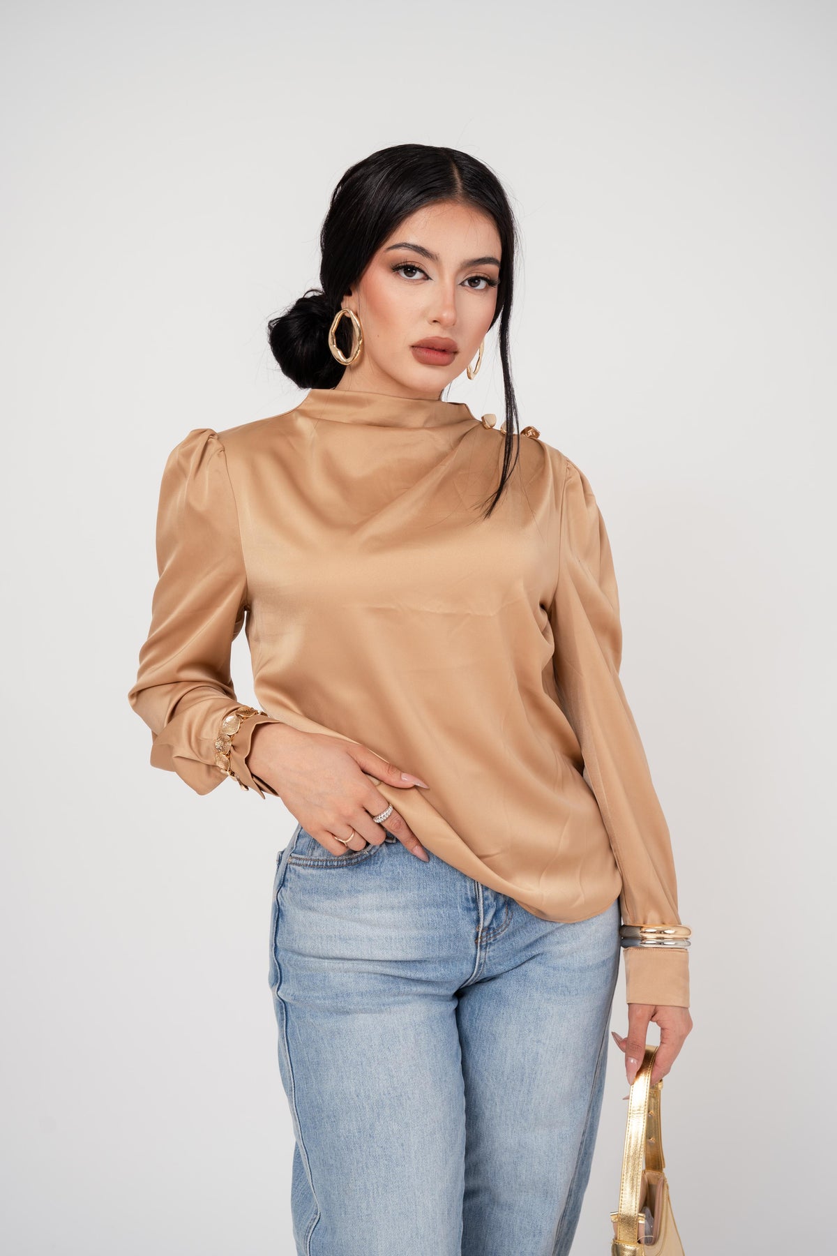 BLUSA MANDARIN NECK SATÍNADA/ DA6459
