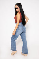 Pantalon Holgado Brillos Mezclilla Stretch | ZAIVA