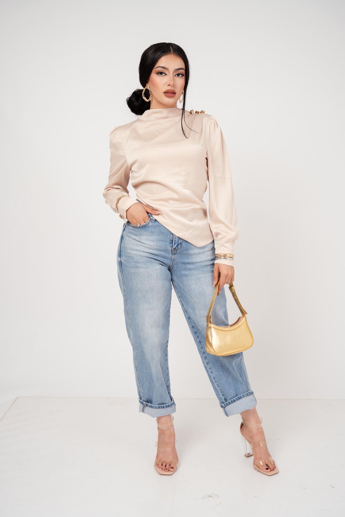BLUSA MANDARIN NECK SATÍNADA/ DA6459