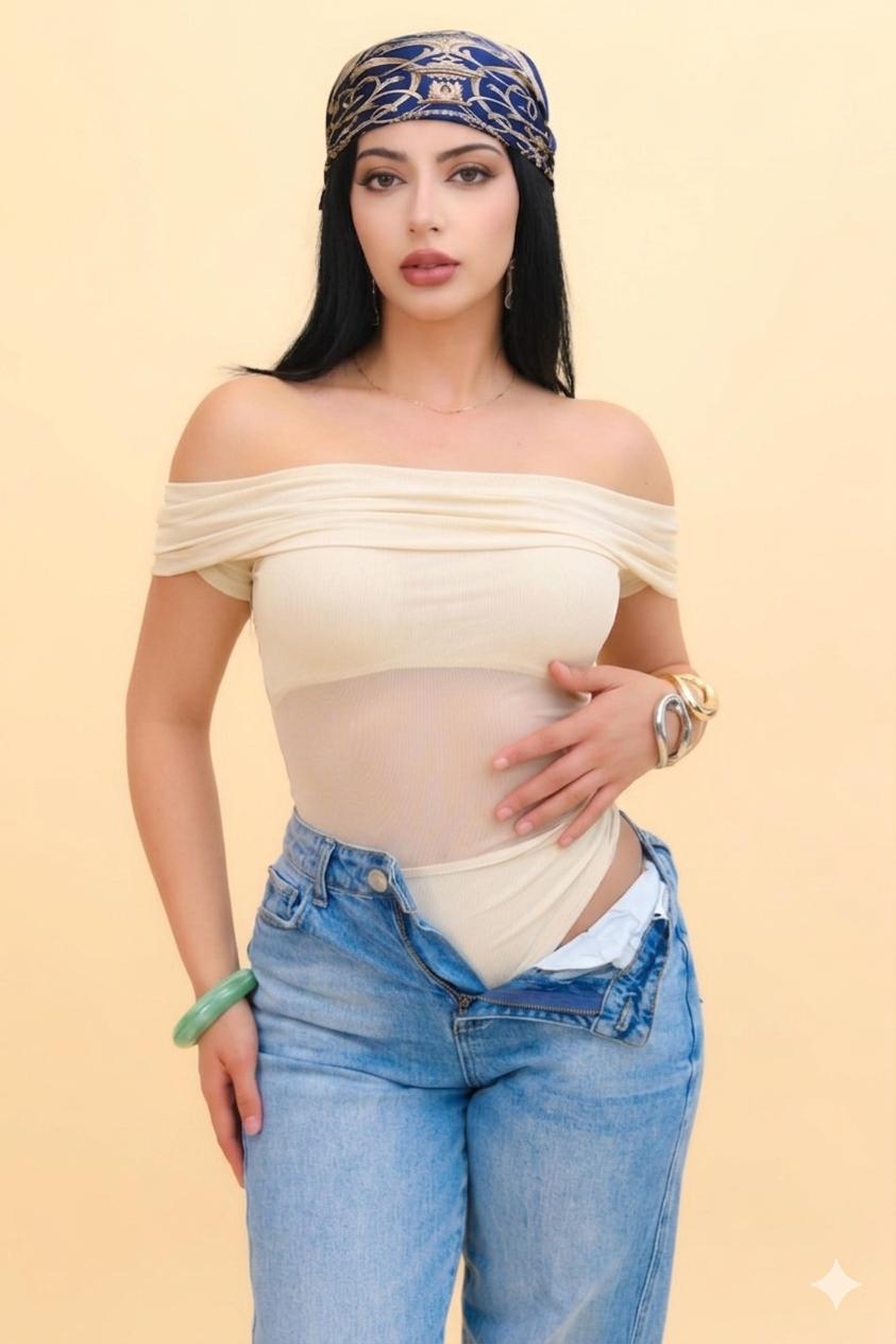 Blusa Off Shoulder color Beige Claro | ZAIVA