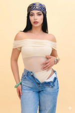 Blusa Off Shoulder color Beige Claro | ZAIVA