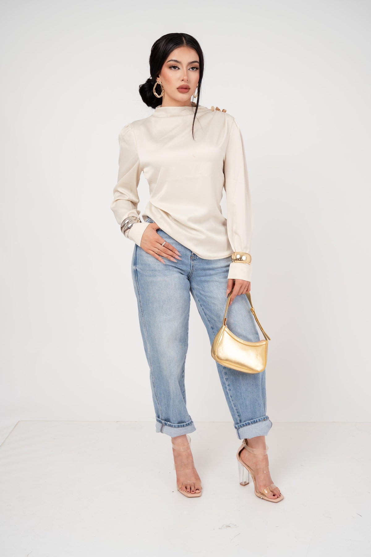 BLUSA MANDARIN NECK SATÍNADA/ DA6459