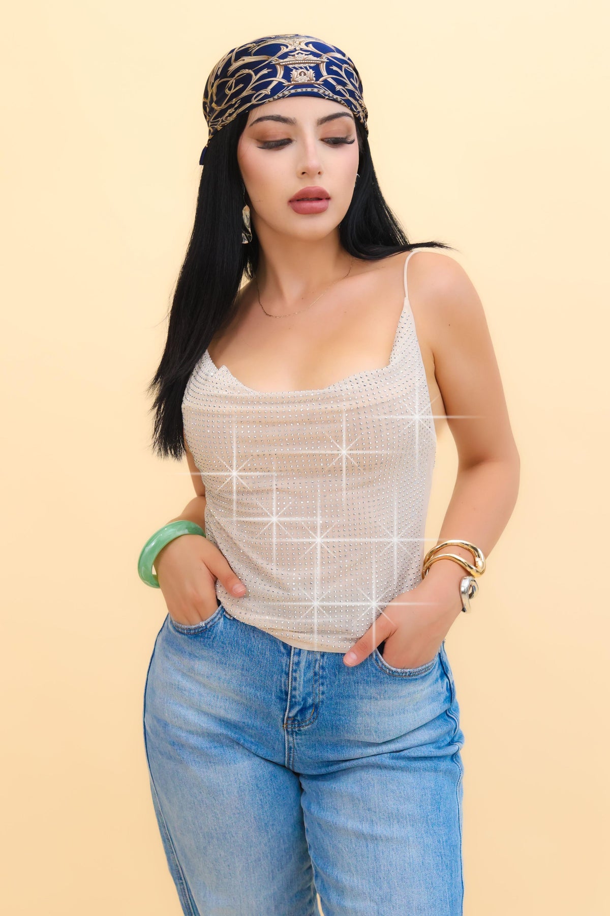 Top Brillos Mesh color Crema | ZAIVA