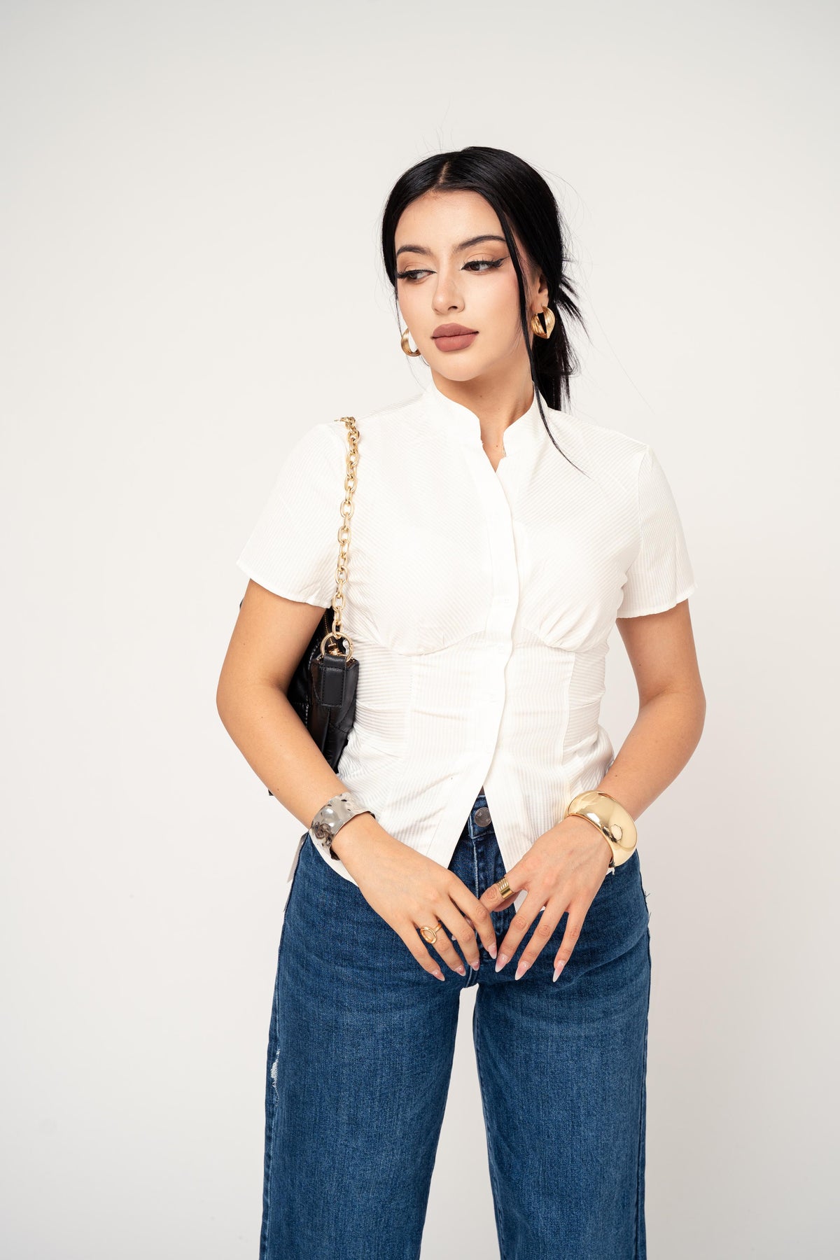 Camisa Manga Corta Pliegue En Copas color Blanco | ZAIVA