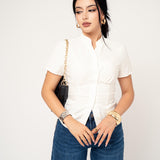Camisa Manga Corta Pliegue En Copas color Blanco | ZAIVA