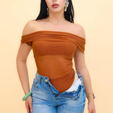 Blusa Off Shoulder color Camel | ZAIVA