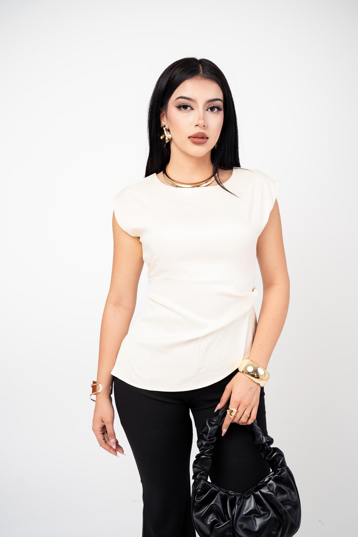 Blusa Elegante Manga Muscle Tee color Perla | ZAIVA