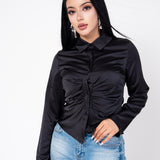 Camisera Satinada Plisada color Negro | ZAIVA