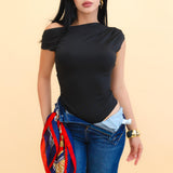 Bodysuit Asimetrico Stretch color Negro | ZAIVA
