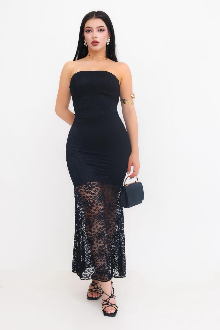 Vestido Strepless Largo De Encaje Stretch | ZAIVA