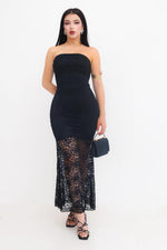 Vestido Strepless Largo De Encaje Stretch | ZAIVA