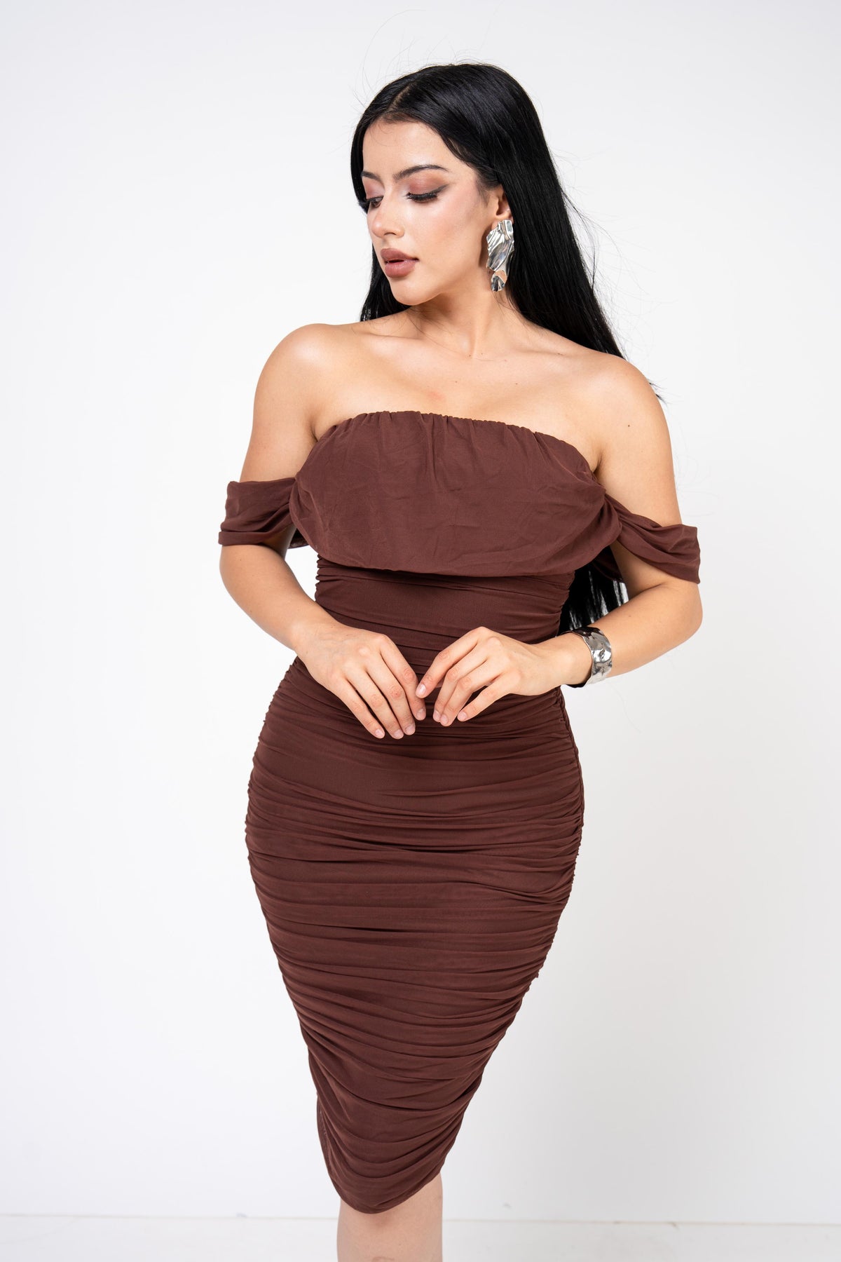 Vestido Bodycon De Mesh color Cafe | ZAIVA