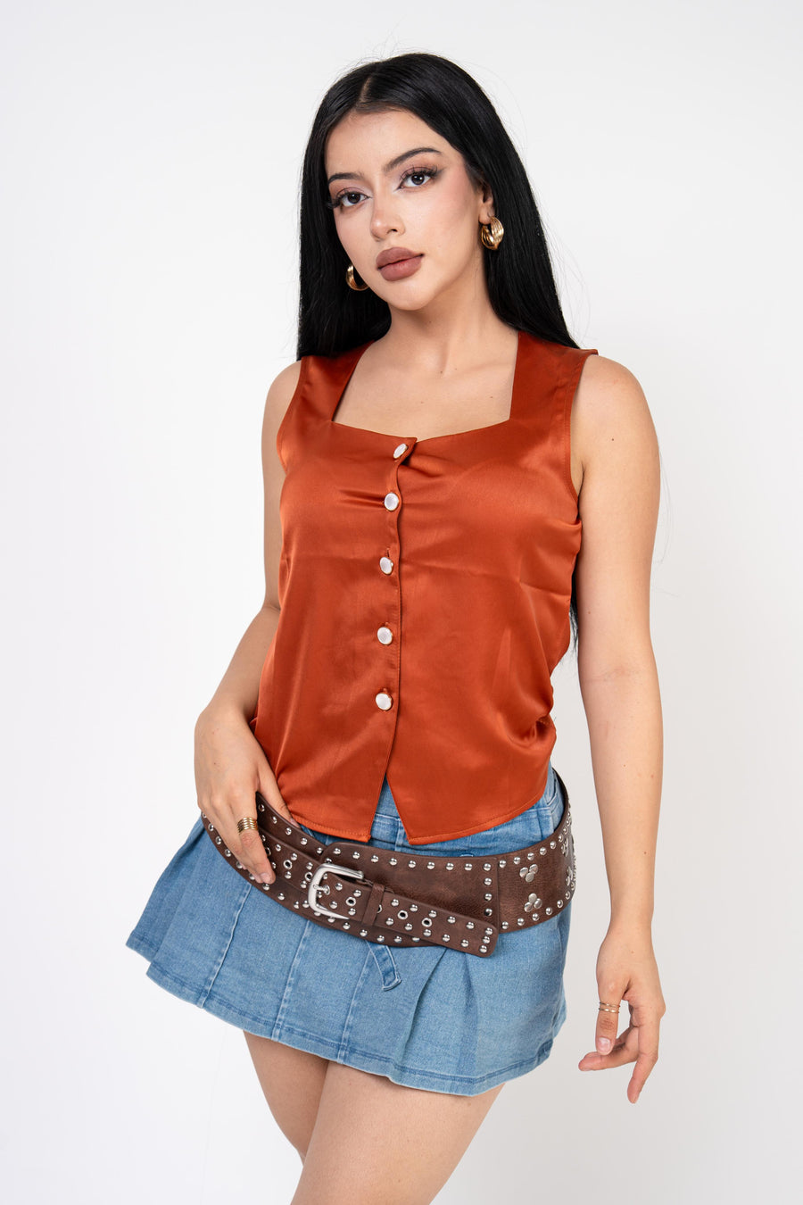 Chaleco Crop Saten · foto 1 · Chaleco Crop Saten color Naranja | ZAIVA