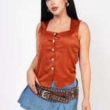 Chaleco Crop Saten color Naranja | ZAIVA
