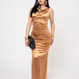 Vestido Satinado Gala color Cobre | ZAIVA