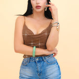 Top Brillos Mesh color Camel | ZAIVA