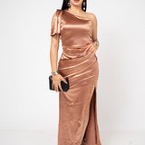 Vestido Gala Saten Stretch color Cobre | ZAIVA
