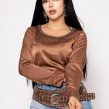 Blusa Pullover Satén color Cafe | ZAIVA