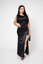 Vestido Gala Saten Stretch color Negro | ZAIVA