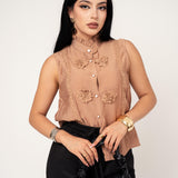 Blusa Bordada Formal color Marron Claro | ZAIVA