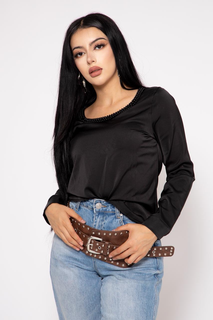 Blusa Pullover Satén color Negro | ZAIVA