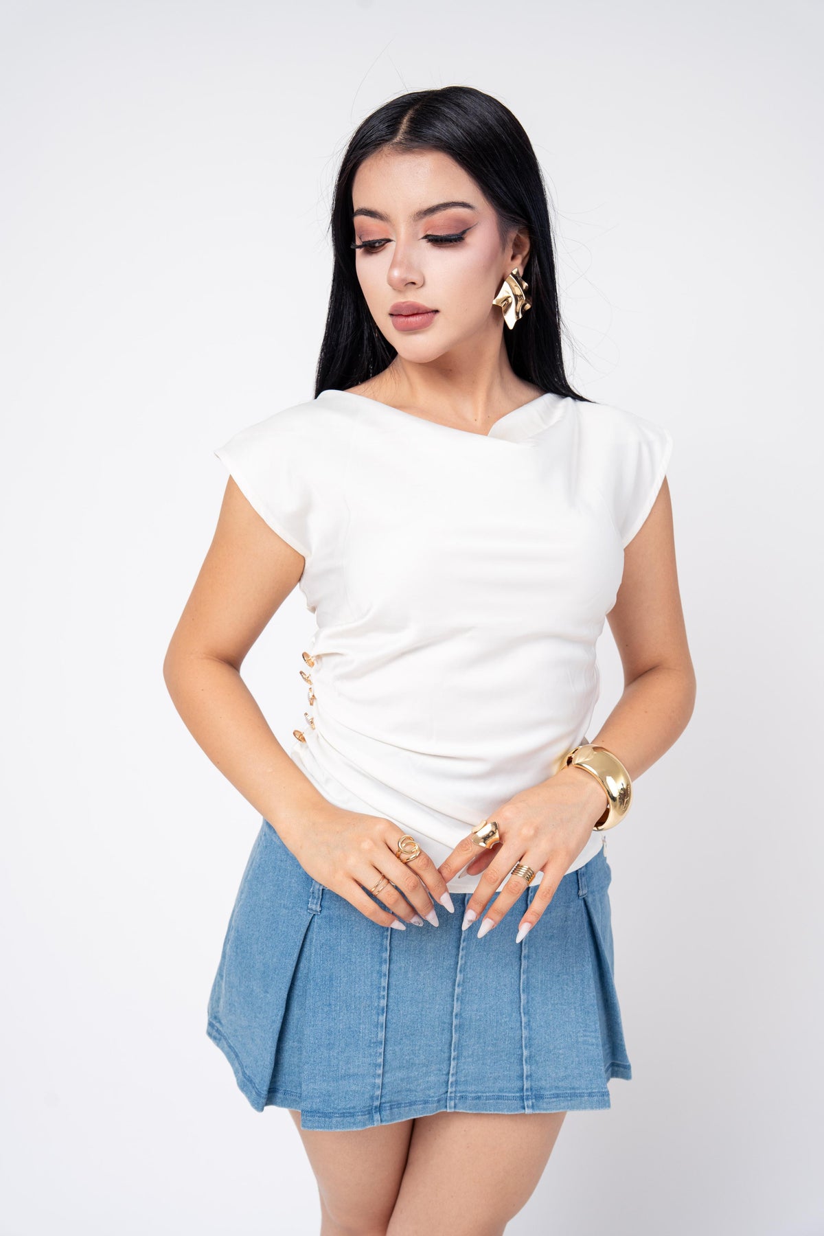 Blusa Cuello Cowl color Perla | ZAIVA