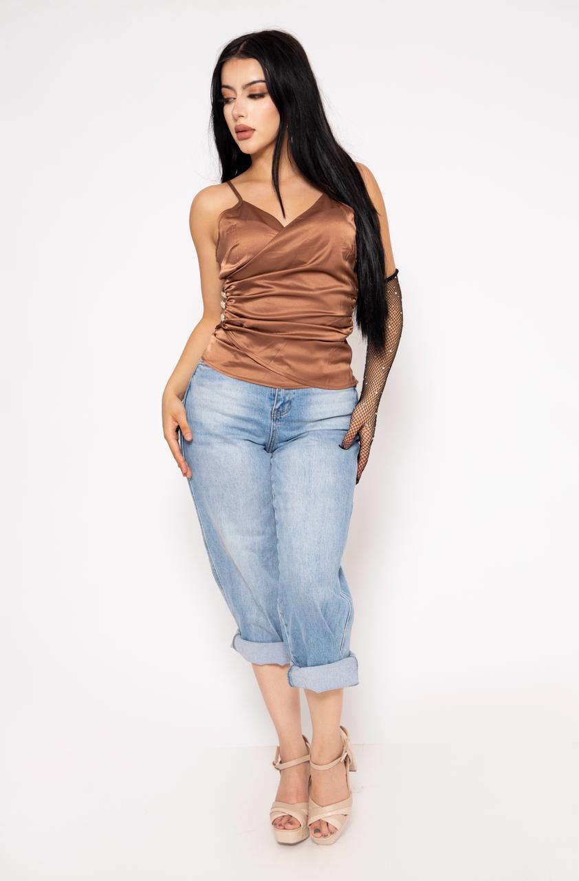 Top Satin Tirantes Con Pliegue Al Costado | ZAIVA