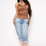 Top Satin Tirantes Con Pliegue Al Costado | ZAIVA