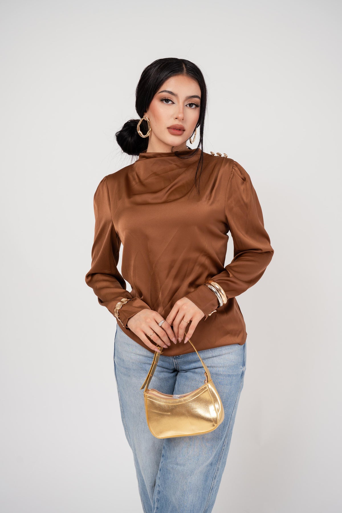 BLUSA MANDARIN NECK SATÍNADA/ DA6459