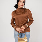 BLUSA MANDARIN NECK SATÍNADA/ DA6459