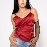 Top Satin Tirantes Con Pliegue Al Costado color Vino | ZAIVA