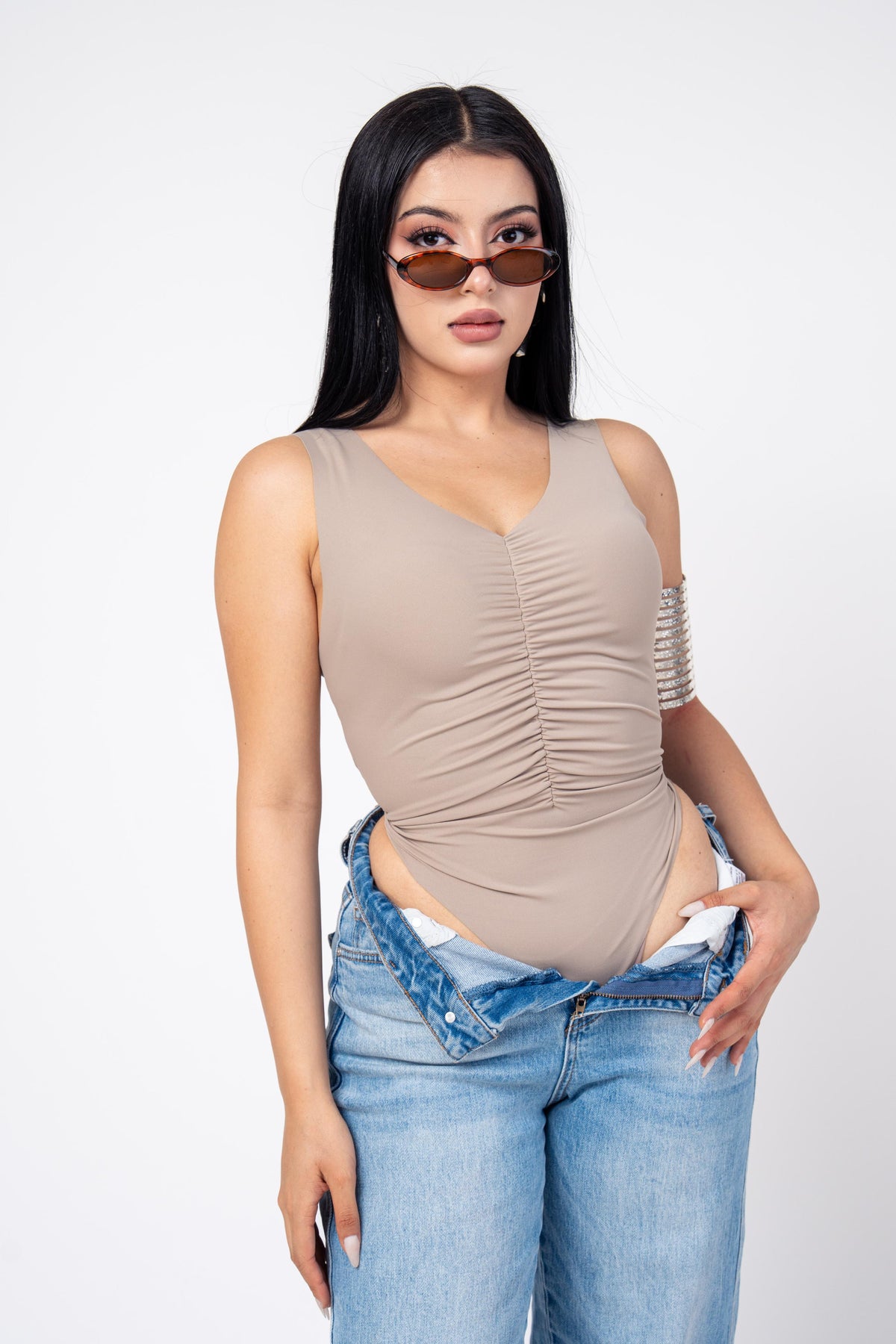 Bodysuit Drapeado Stretch color Taupe | ZAIVA