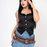 Chaleco Crop Saten color Negro | ZAIVA