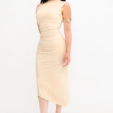 Vestido Bodycon Hombro Asimetrico color Beige | ZAIVA