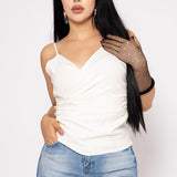Top Satin Tirantes Con Pliegue Al Costado color Blanco | ZAIVA