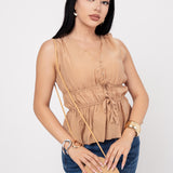 Blusa Peplum Sin Mangas color Cafe Claro | ZAIVA