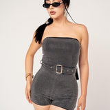 Jumpsuit Brillos De Strech Con Cinto color Plata | ZAIVA