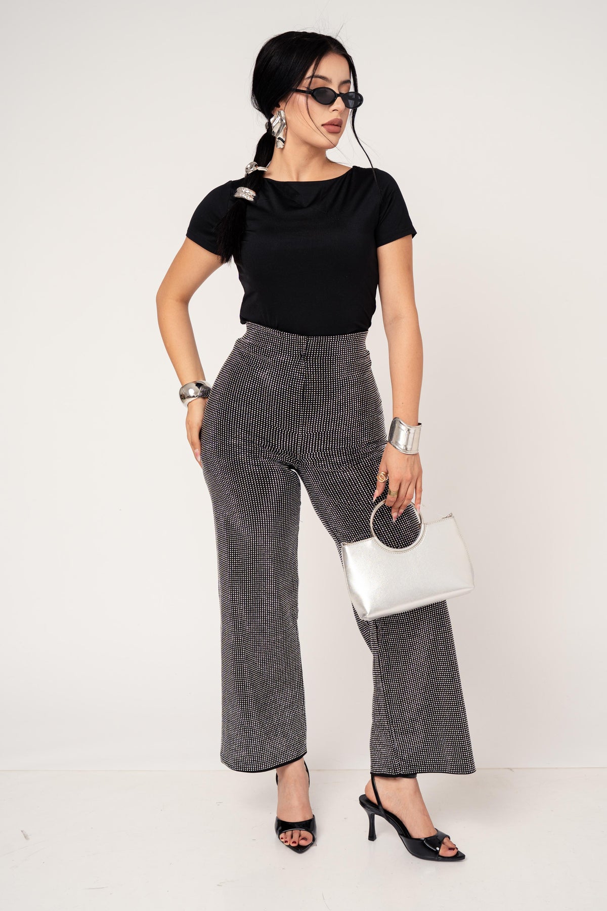 Pantalon De Vestir Stretch Con Aplicacion De Brillos | ZAIVA