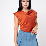 Blusa Cuello Cowl color Naranja | ZAIVA