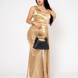 Vestido Graduación Stretch color Dorado | ZAIVA