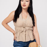 Blusa Peplum Sin Mangas color Caqui | ZAIVA