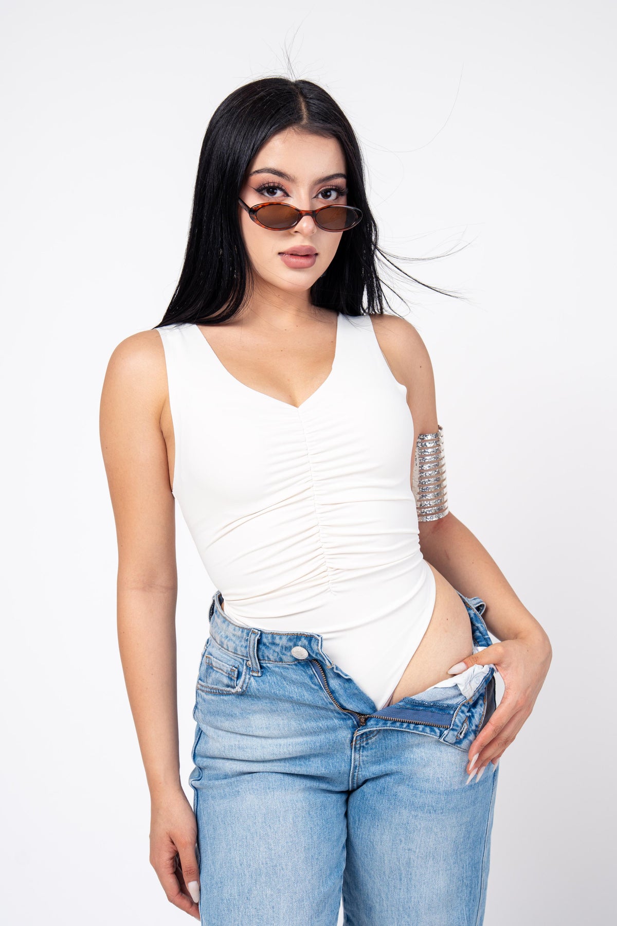 Bodysuit Drapeado Stretch color Blanco | ZAIVA