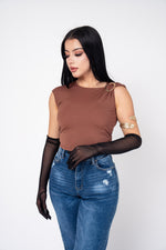 Crop Top Stretch Con Hebilla color Cafe | ZAIVA