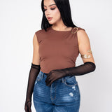 Crop Top Stretch Con Hebilla color Cafe | ZAIVA